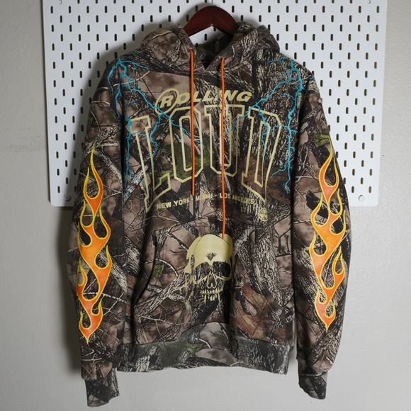Rolling Loud Hoodie Camo Skull‎ Flames Graphic Print Festival Medium